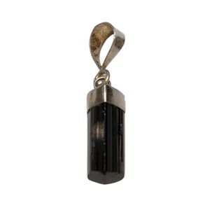 TOURMALINE CRYSTAL PENDANT STERLING SILVER 925 PROTECTION UNISEX BLACK 1-1/4"